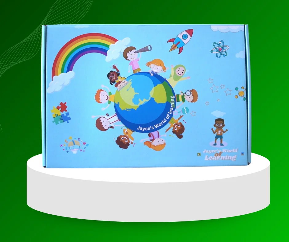 Jayce's World Deluxe Learning Gift Box — contents spread out