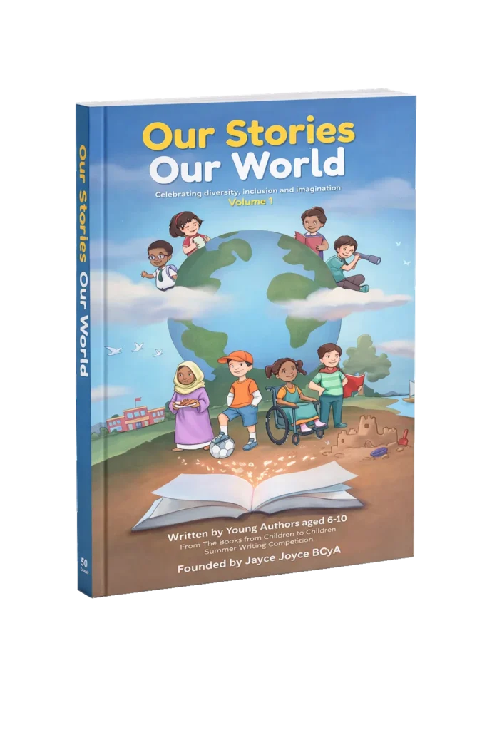 Our Stories Our World — front cover · BBC Blue Peter Gold Badge on back