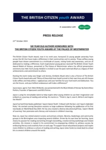 British Citizen Youth Award post-event press release — Jayce Joyce BCyA