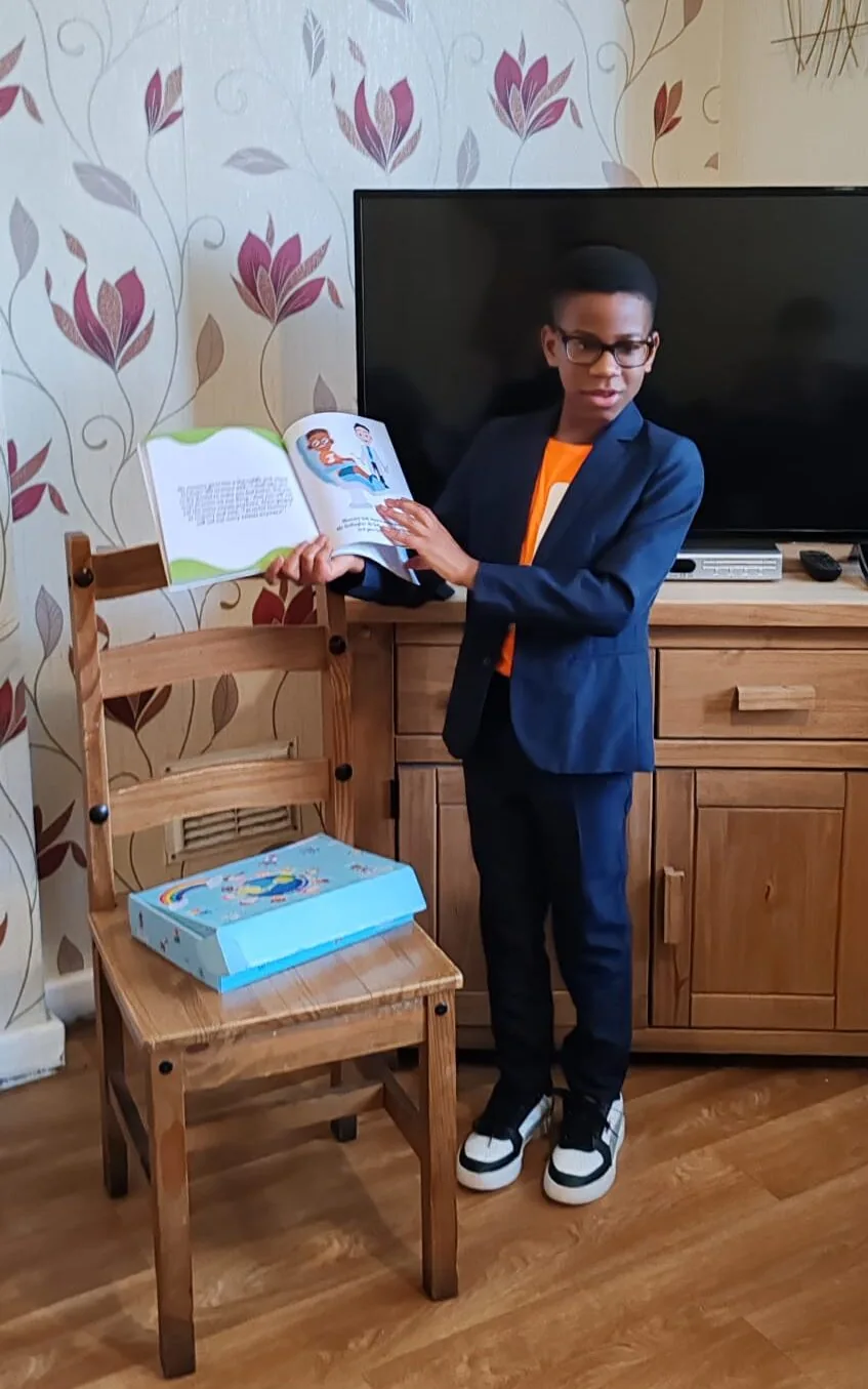 Jayce Joyce performing a storytime session at a care home