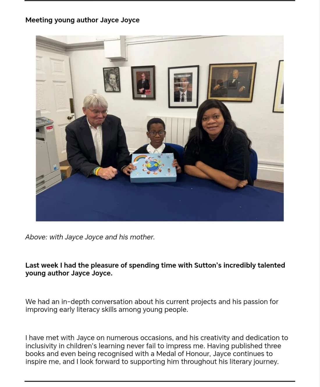 Andrew Mitchell MP weekly update referencing Jayce Joyce BCyA — Week 243